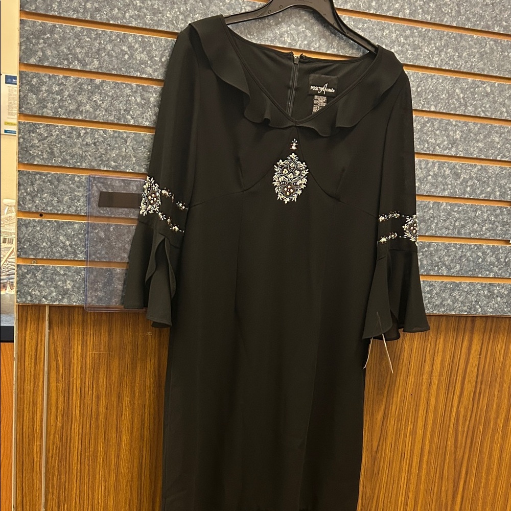 R&M Richards Black Dress with delicate embroidered Embellishments